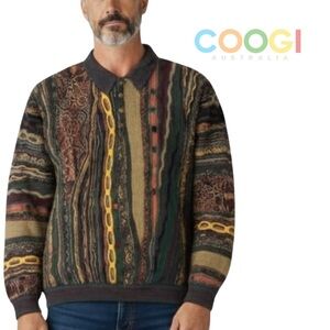 COOGI Australia DNA Abstract 3D Knit Multicolor Collared Sweater Biggie Cosby